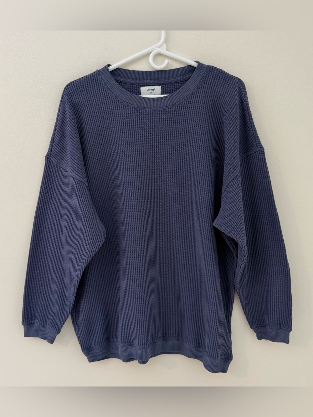 Aerie Oversized Thermal Crew Neck Sweatshirt Sz M Blue